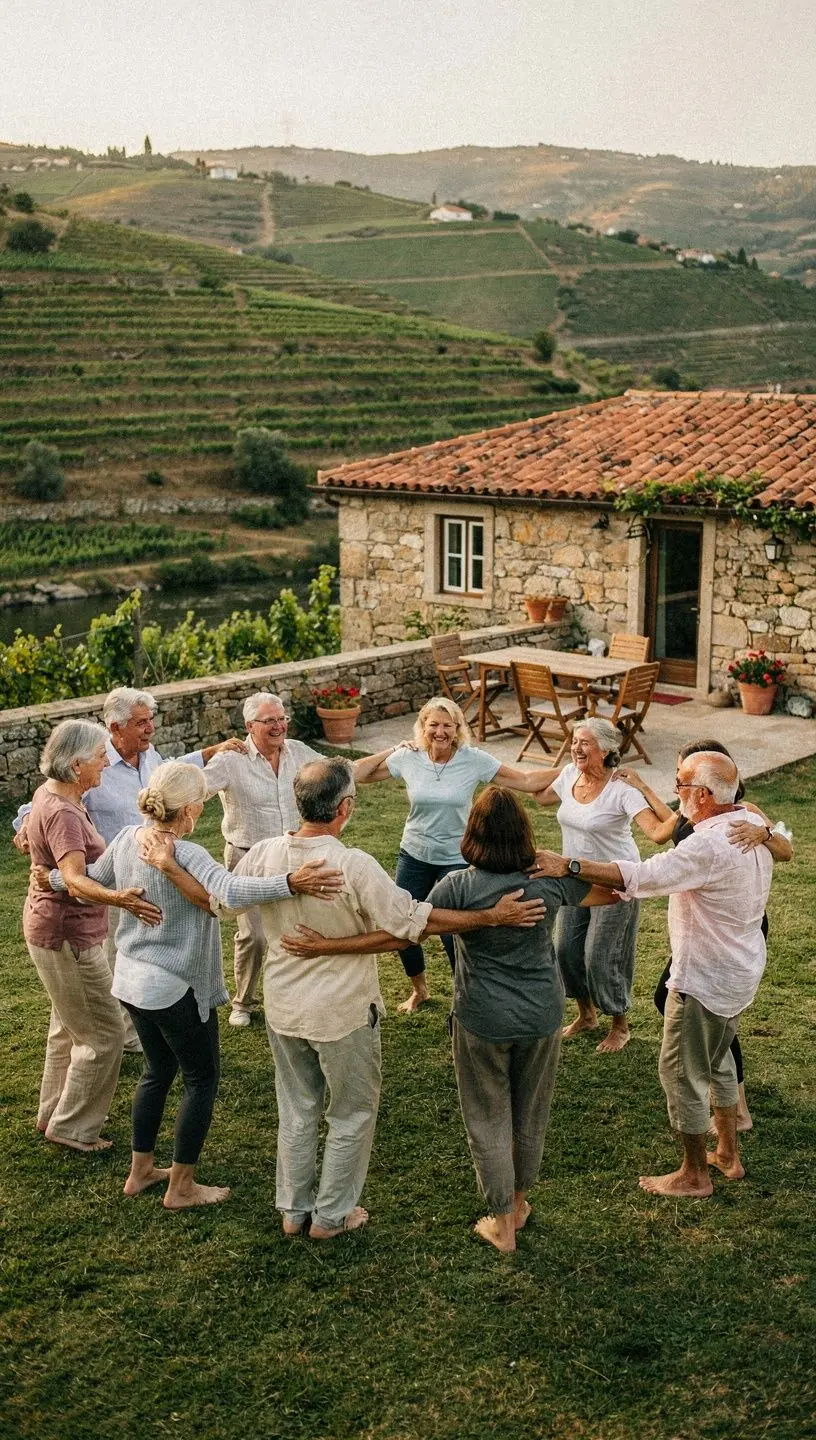 Therapeutic dance event for retirees promoting social reintegration.