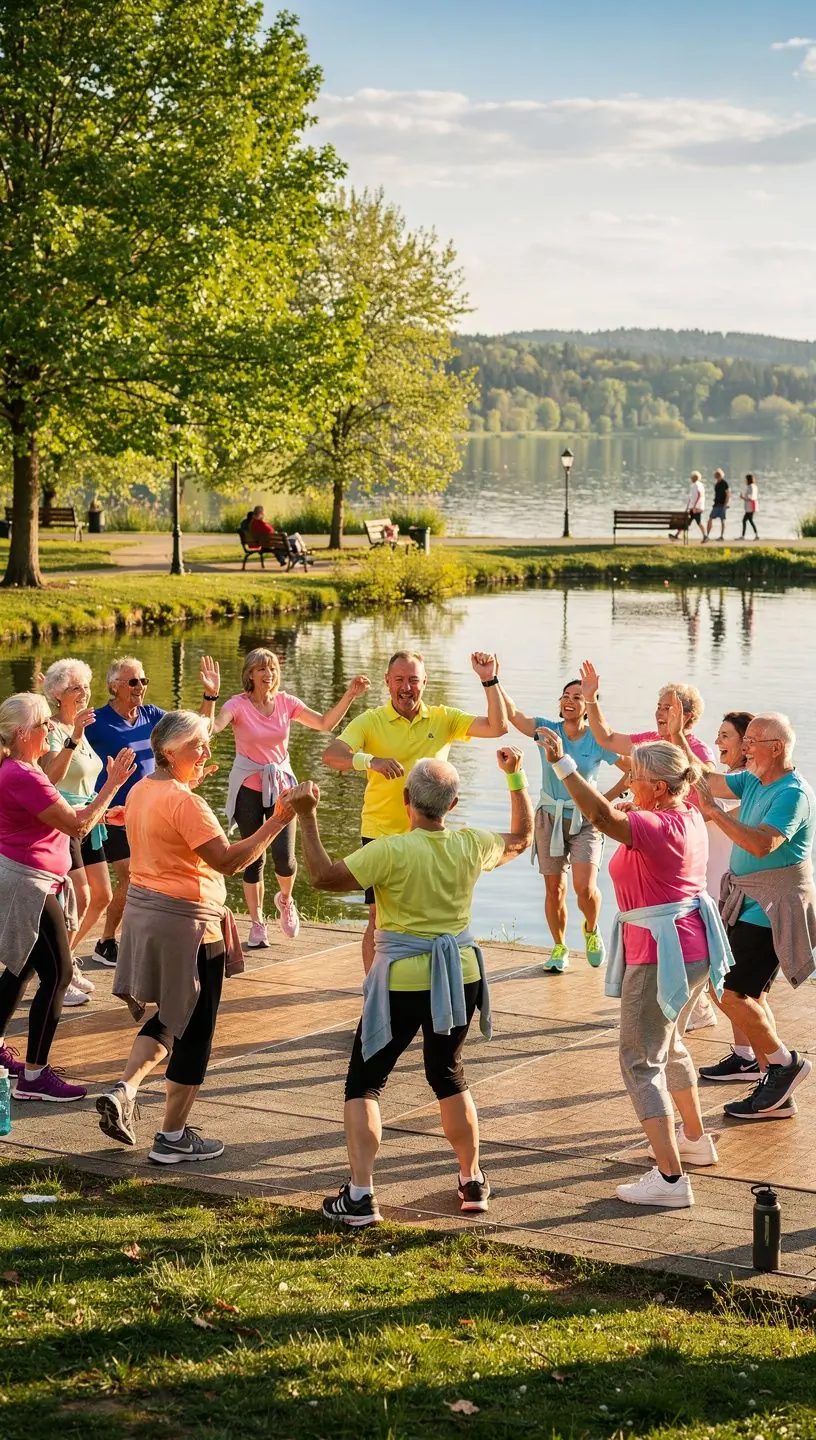 Group dancing promoting emotional well-being in foxlingwynd.org-retirement.